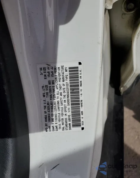 2004 Honda Cr-V Ex from USA, damaged, VIN SHSRD78824U231027